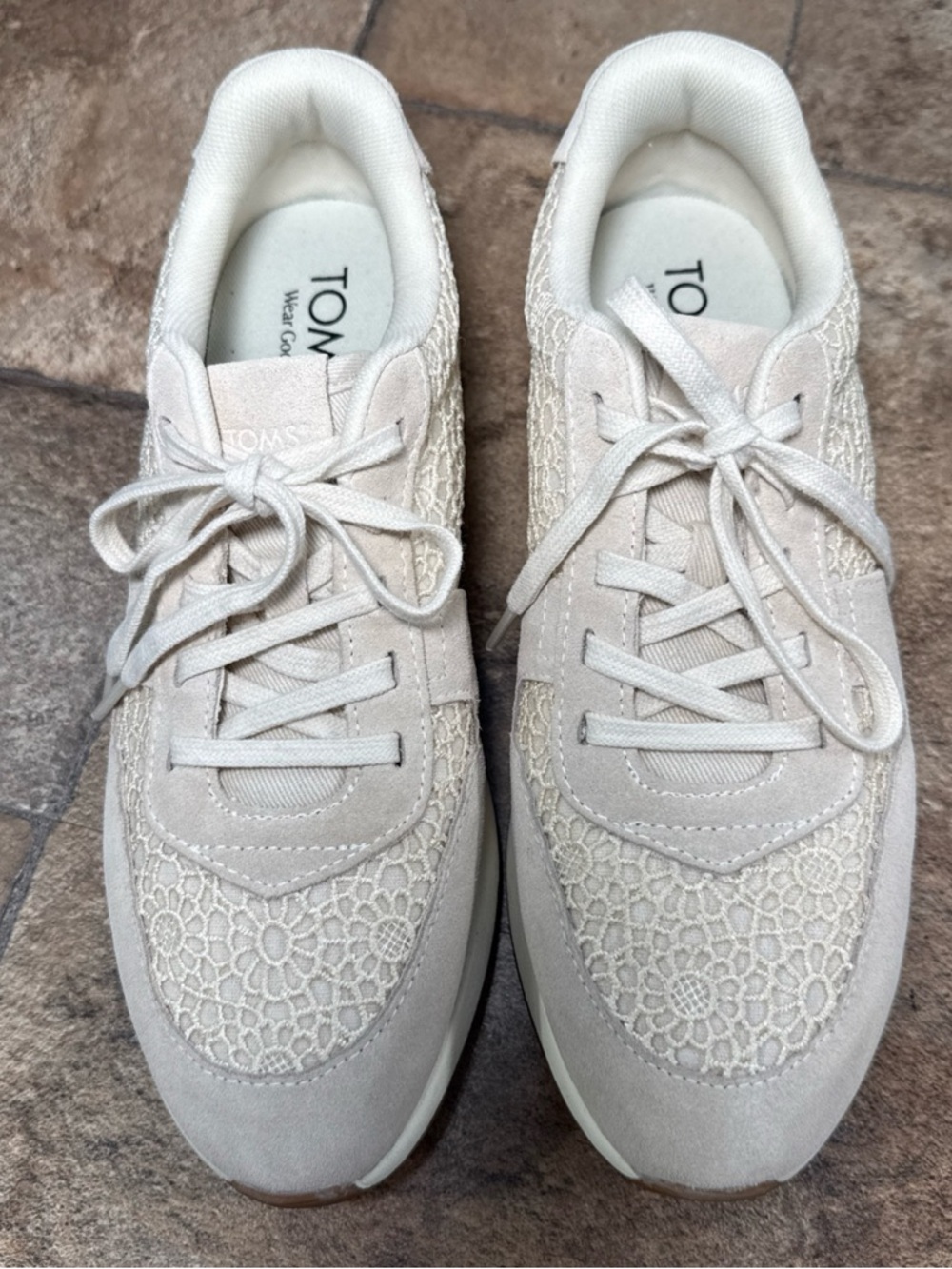 Toms Women's Lace-Panel Sneakers in Light Cream